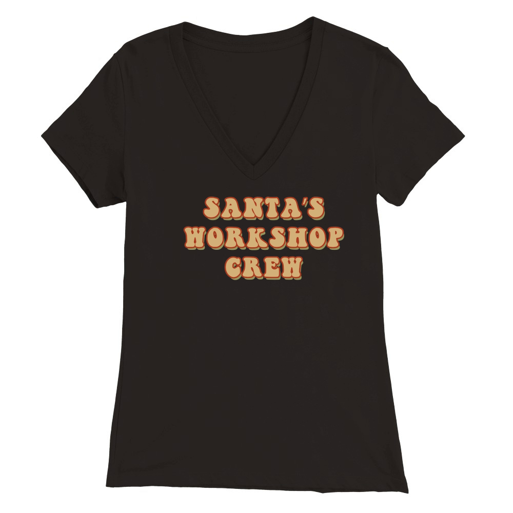 Santa’s Workshop Crew Retro Brown Premium Womens V-Neck T-shirt