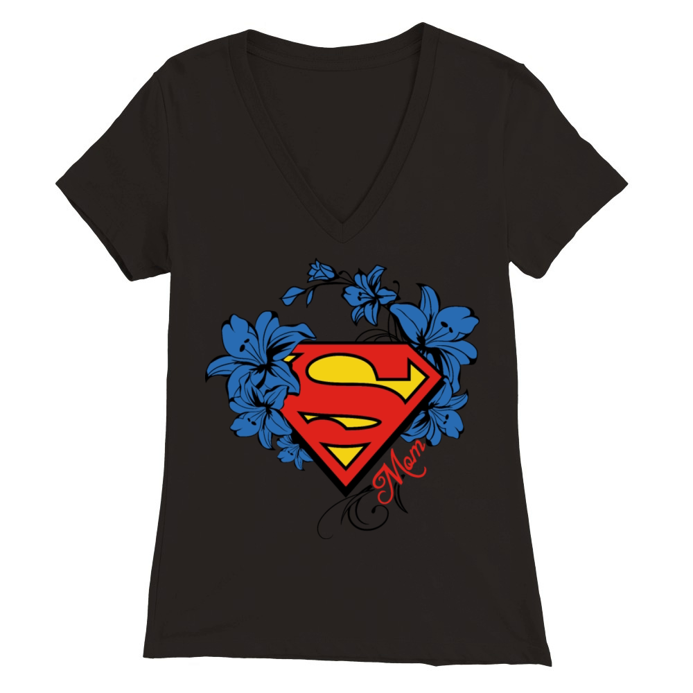 Superman Super Mom Flowers Red Premium Womens V-Neck T-shirt