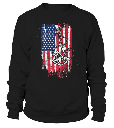 Vintage USA American Flag Bass Fishing Fisher Gift Sweatshirt Unisex