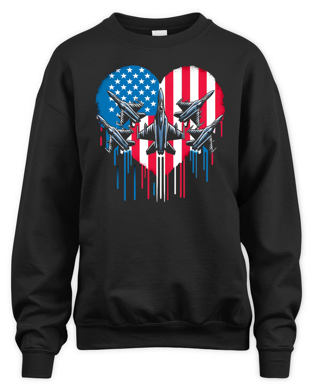 Fighter Jet Airplane American Flag Unisex Premium Crewneck Sweatshirt
