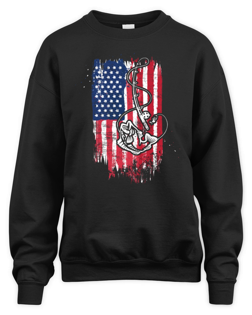 Vintage USA American Flag Bass Fishing Fisher Gift Unisex Premium Crewneck Sweatshirt