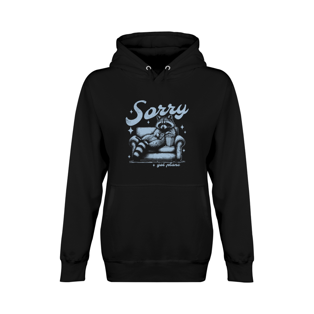 Sorry Got Plans Raccoon Sofa Popcorn D Retro Grey GR Unisex Premium Pullover Hoodie