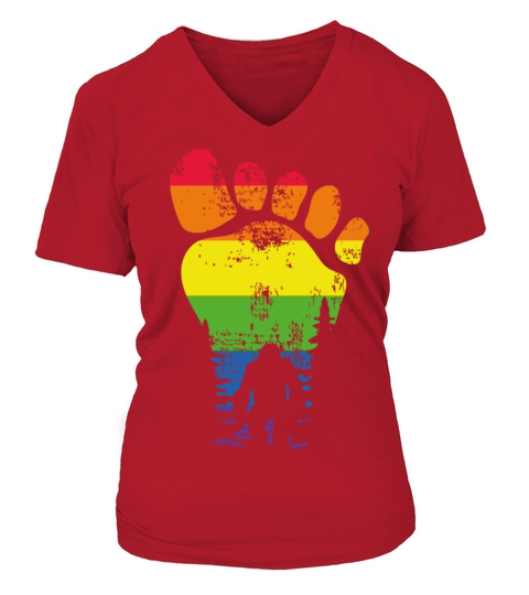 Bigfoot Sasquatch Lover Carrying LGBTQ Flag Pride V-neck T-Shirt Woman