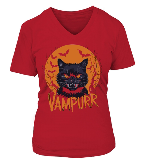 Halloween Cat Art Vampurr Vampire V-neck T-Shirt Woman