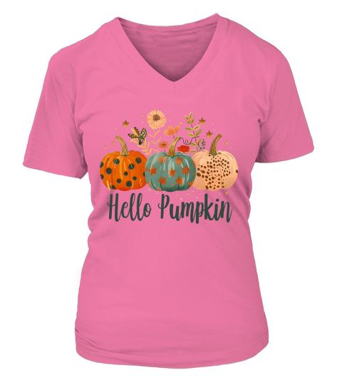 Hello Pumpkin Autumn Leaves 02 V-neck T-Shirt Woman