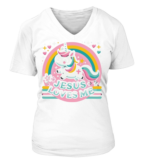 Jesus Loves Me Unicorn Christian V-neck T-Shirt Woman