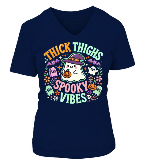 Thick Thighs Spooky Vibes V-neck T-Shirt Woman