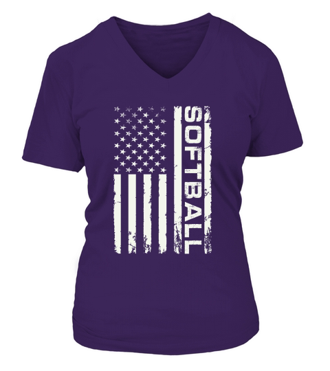 USA Flag Softball 2 V-neck T-Shirt Woman