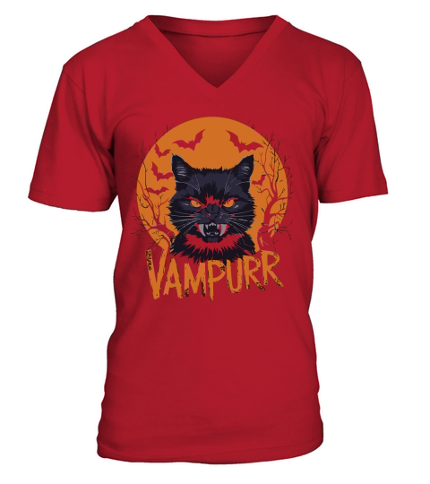 Halloween Cat Art Vampurr Vampire V-Neck T-shirt