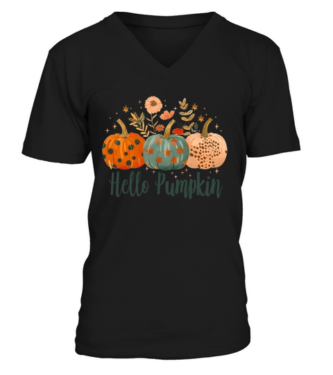 Hello Pumpkin Autumn Leaves 02 V-Neck T-shirt