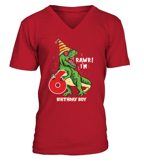 T rex Dinosaur Birthday 6th V-Neck T-shirt