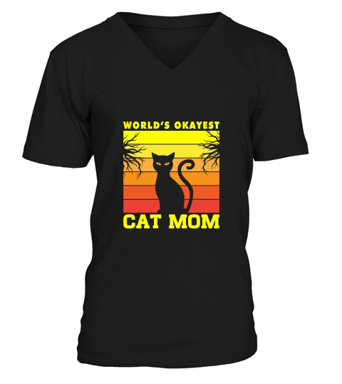 Worlds okayest cat mom 07 V-Neck T-shirt