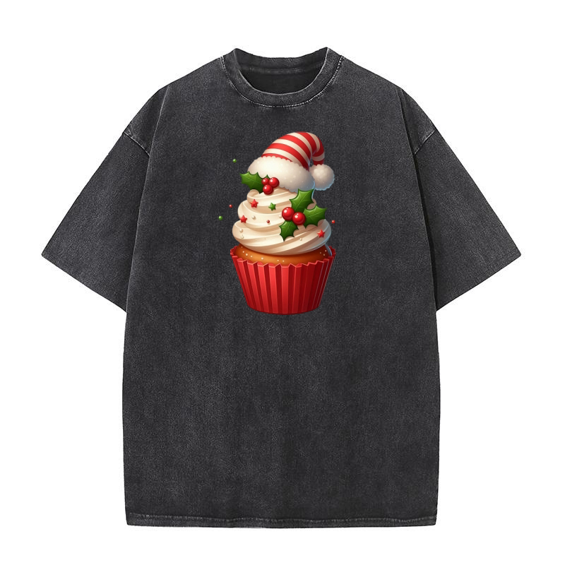Christmas Cupcake Clipart (10) Washed T-Shirt
