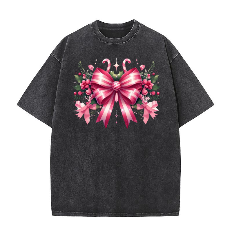 Christmas Pink Coquette Fancy Bow Clipart (5) Washed T-Shirt