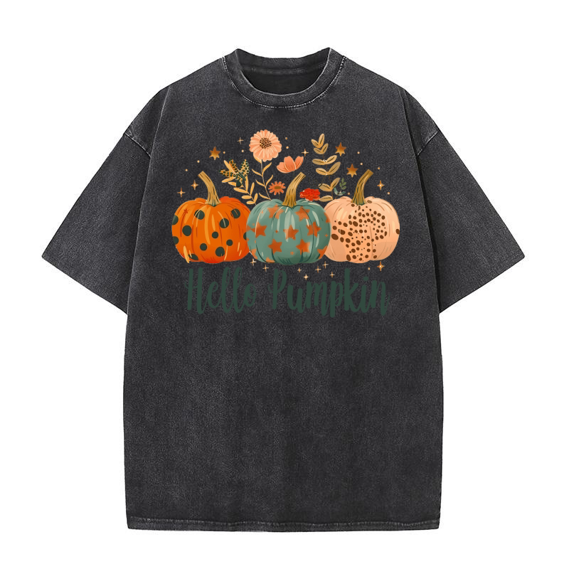 Hello Pumpkin Autumn Leaves 02 Washed T-Shirt