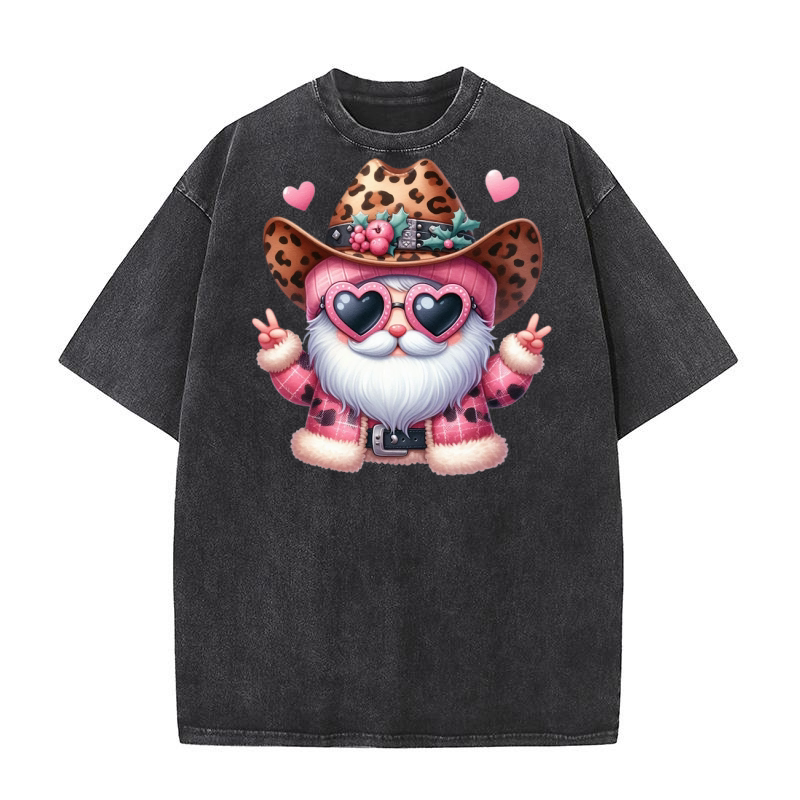 Leopard Santa Watercolor Christmas Washed T-Shirt