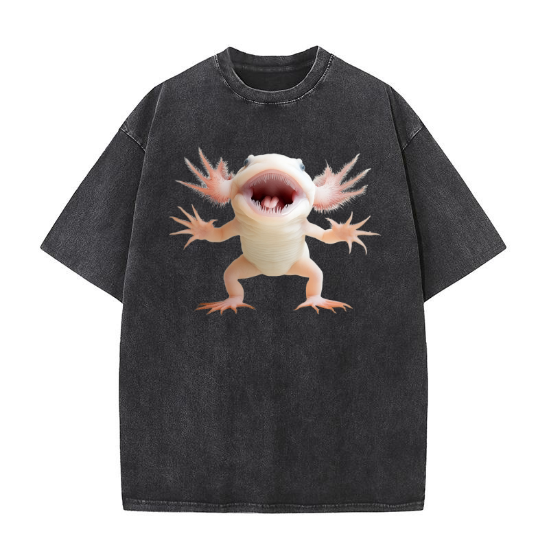 Three Axolotl Moon Weird Cursed 05 Washed T-Shirt