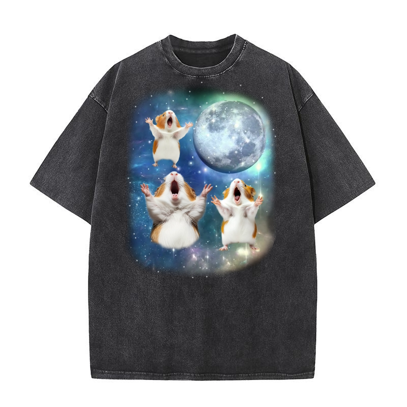 Three Guinea Pig Moon Weird Washed T-Shirt