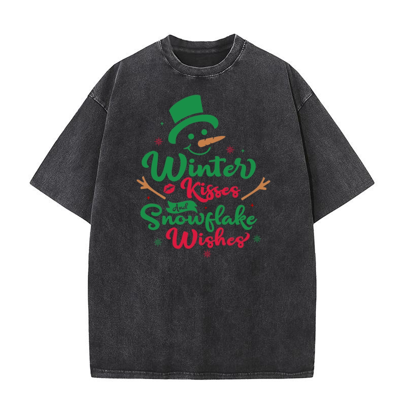 Winter kisses snowflake wishes Washed T-Shirt