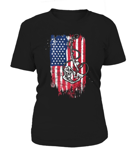 Vintage USA American Flag Bass Fishing Fisher Gift Women's T-Shirt