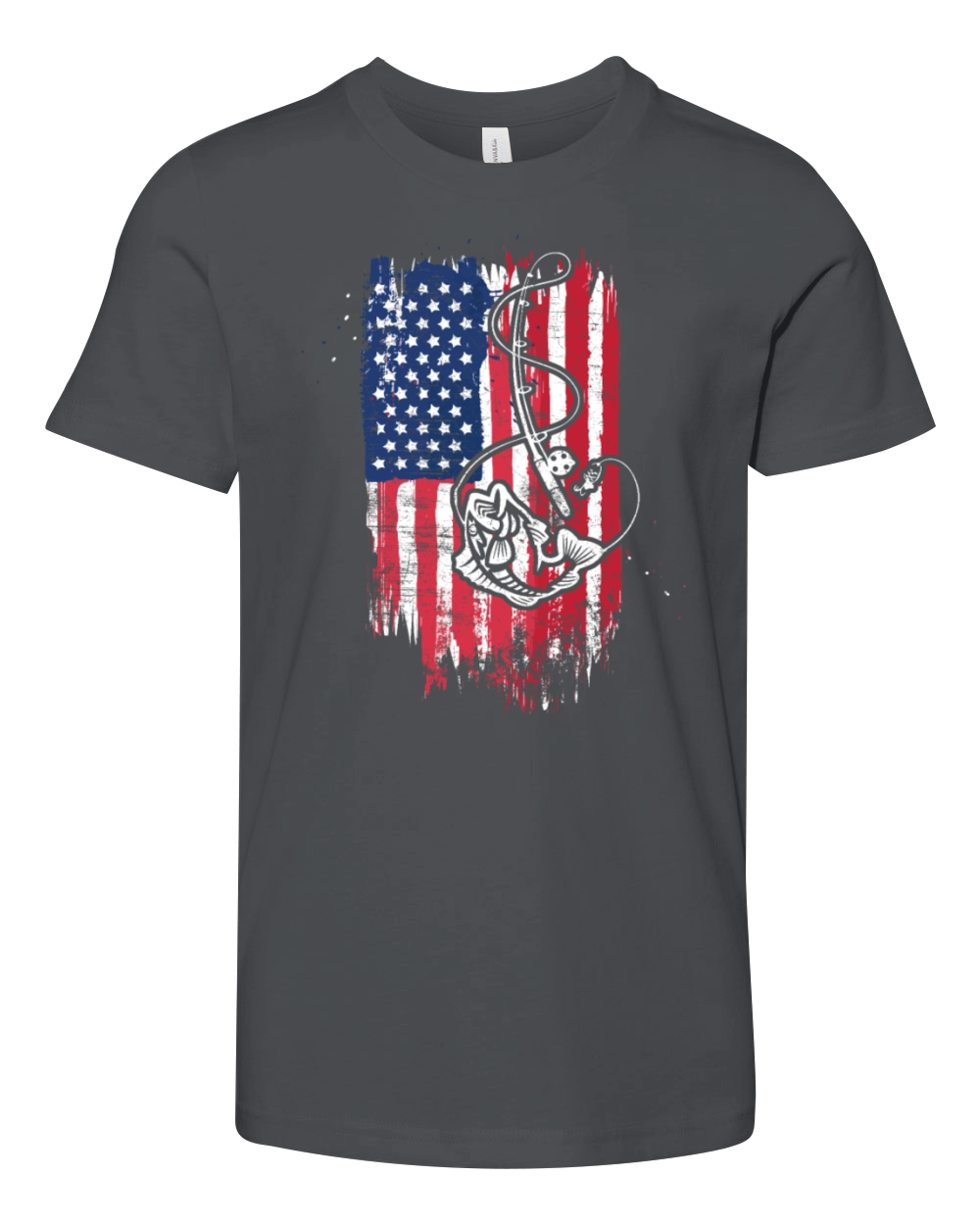 Vintage USA American Flag Bass Fishing Fisher Gift Youth Unisex Jersey Tee