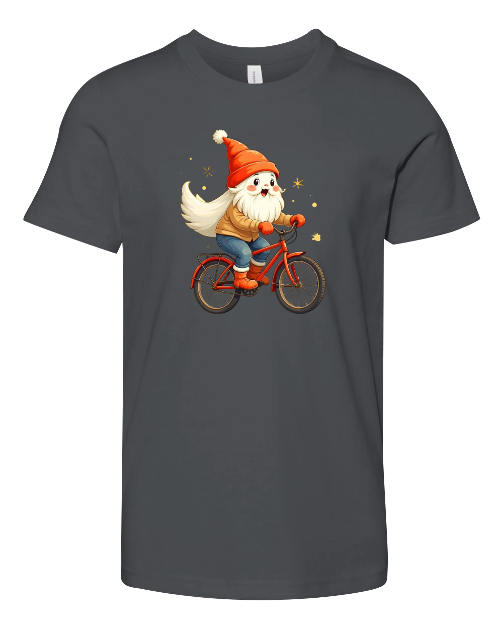 Winter Gnome on a Bicycle Youth Unisex Jersey Tee