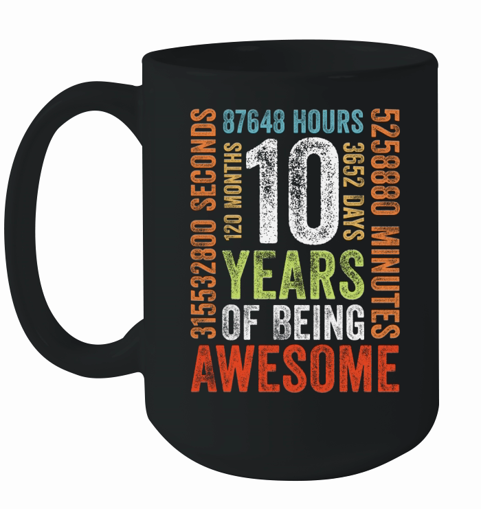 10 Years Old 10th Birthday Gift Vintage Retro 120 Months Ceramic Mug