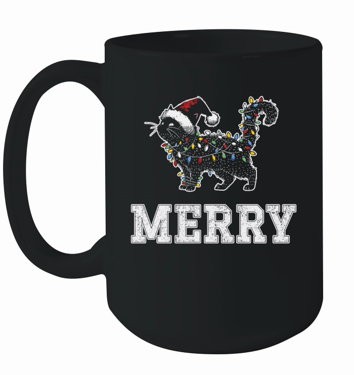 MERRY CAT WRAPPED BY CHRISTMAS LIGHTS D Color 5 Ceramic Mug