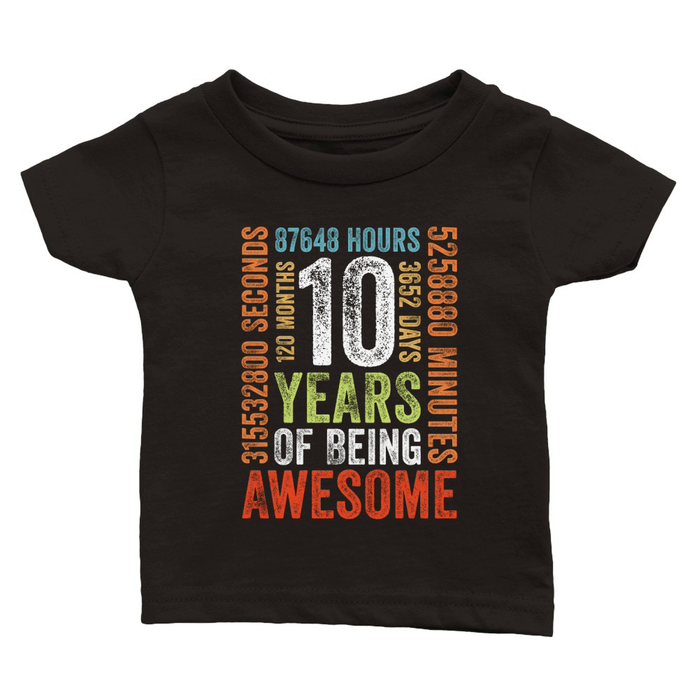 10 Years Old 10th Birthday Gift Vintage Retro 120 Months Classic Baby Crewneck T-shirt