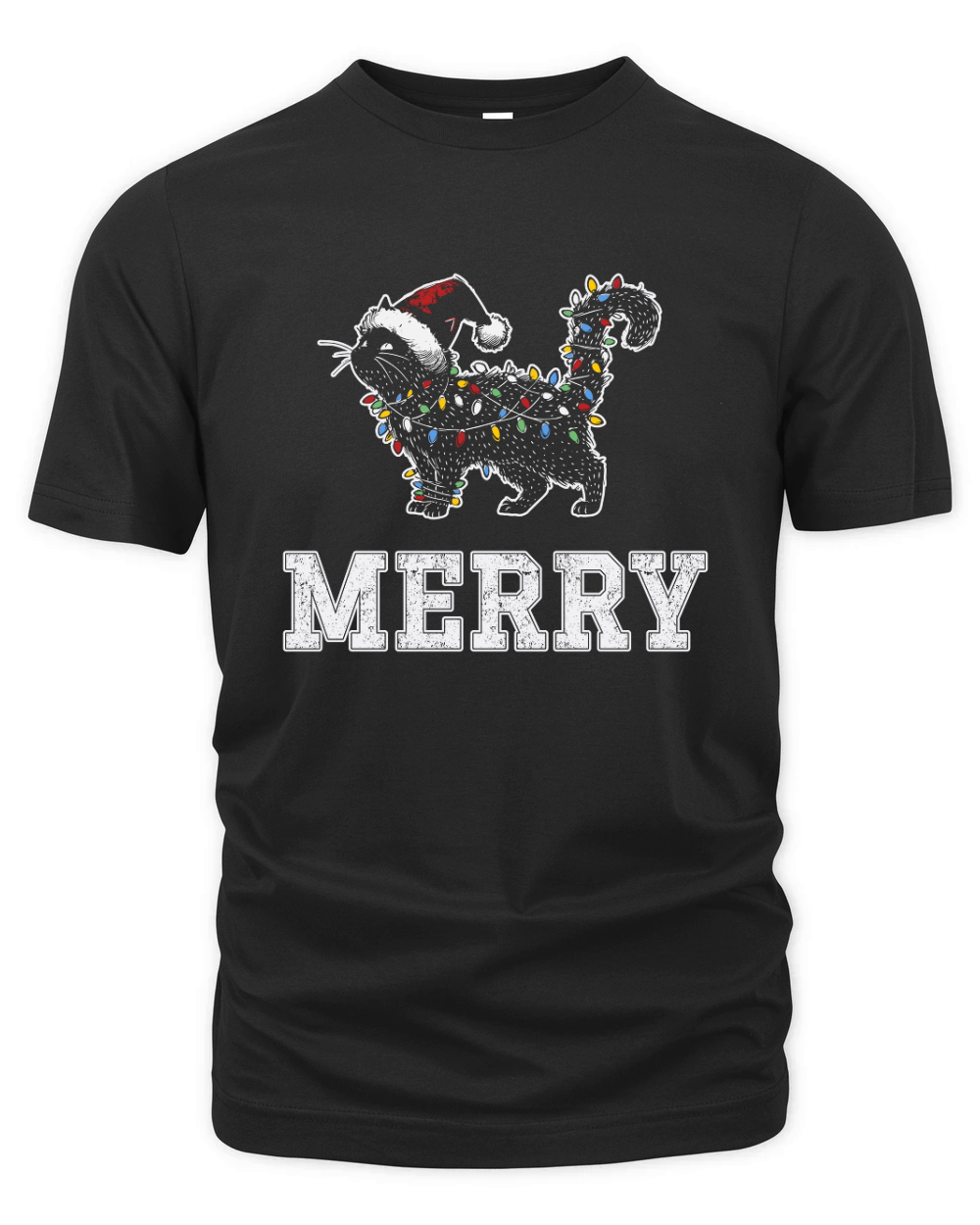 MERRY CAT WRAPPED BY CHRISTMAS LIGHTS D Color 5 Organic Unisex T-shirt