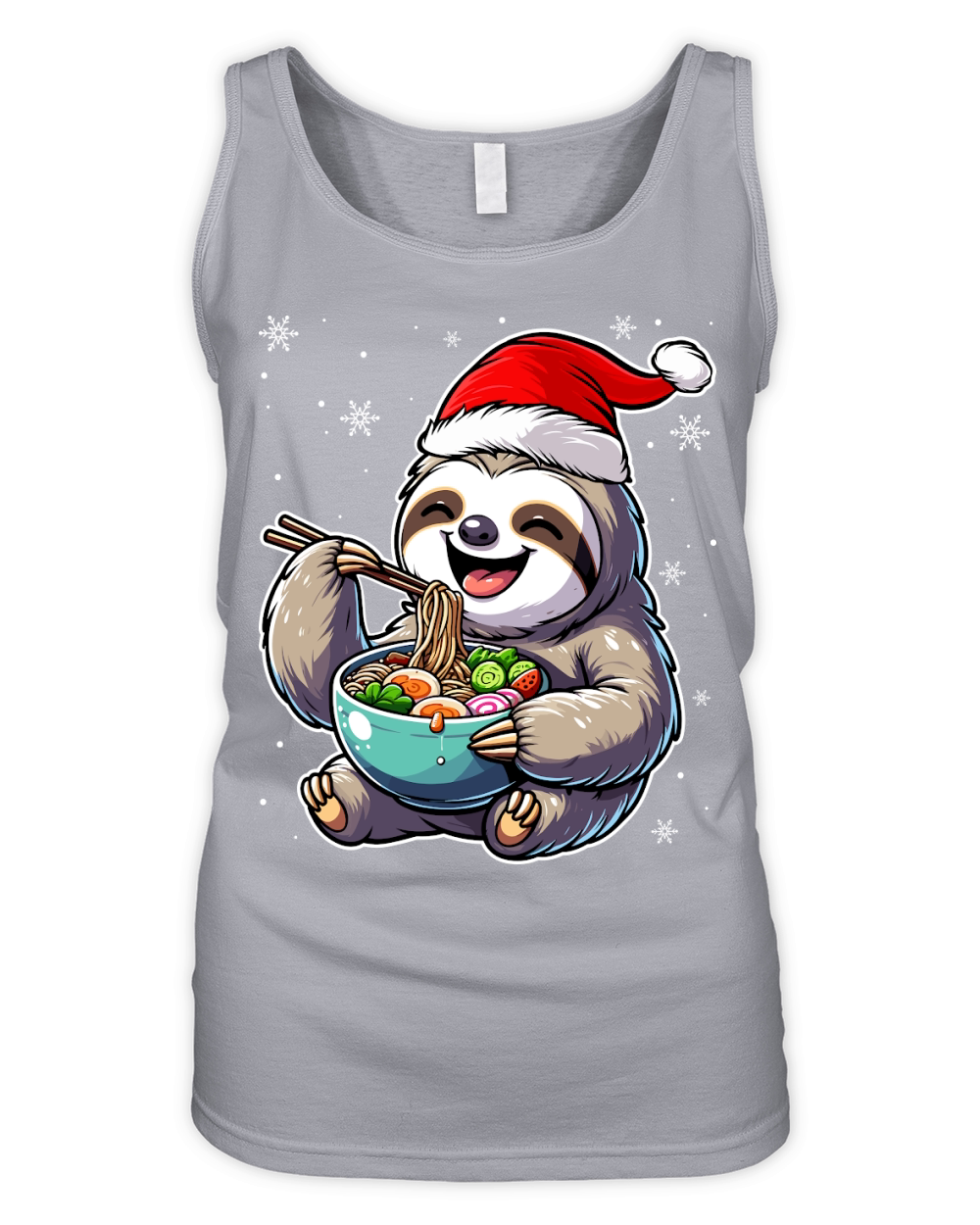adorable sloth eating ramen wearing santa hat 1 Organic Women's Tank Top