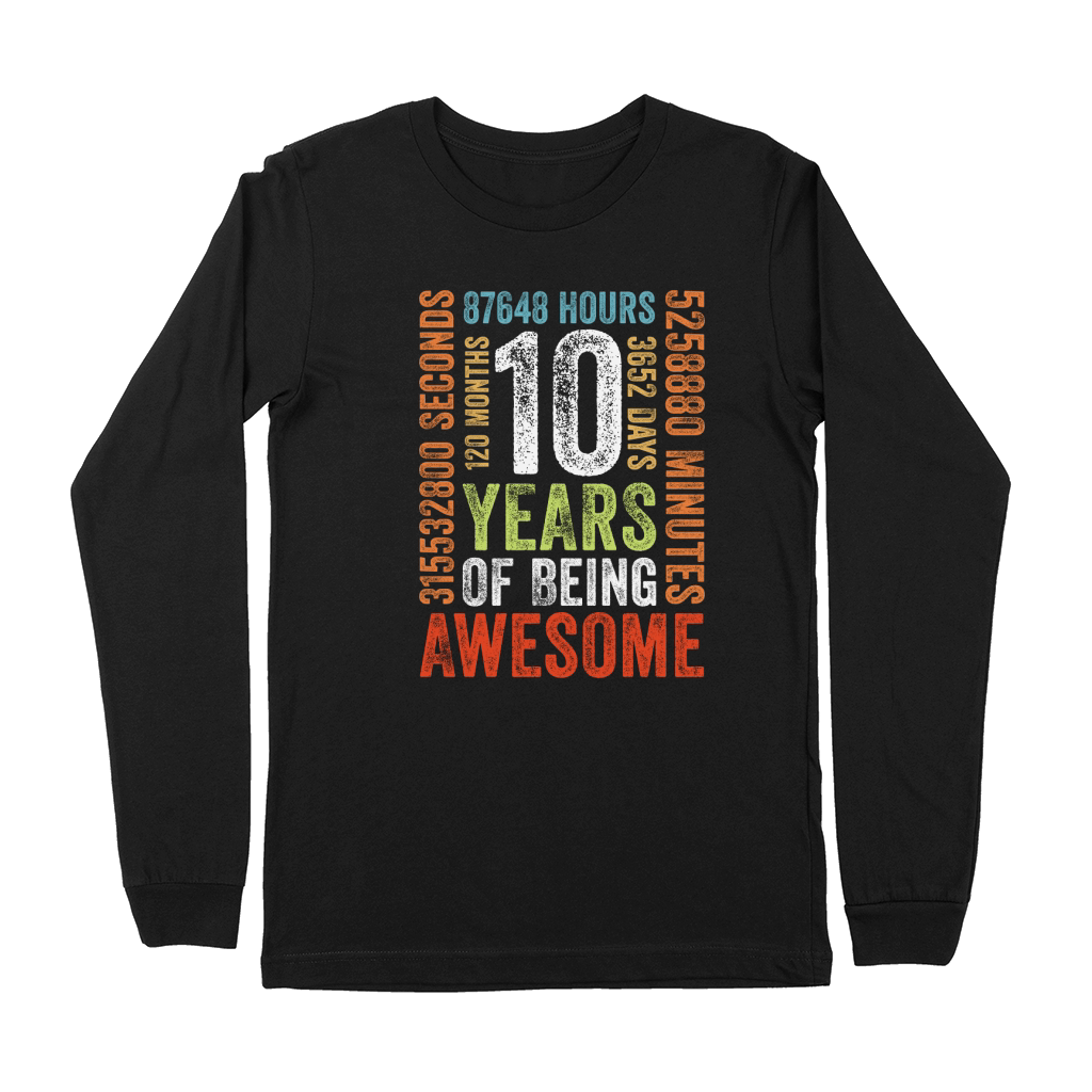 10 Years Old 10th Birthday Gift Vintage Retro 120 Months Premium Long Sleeve