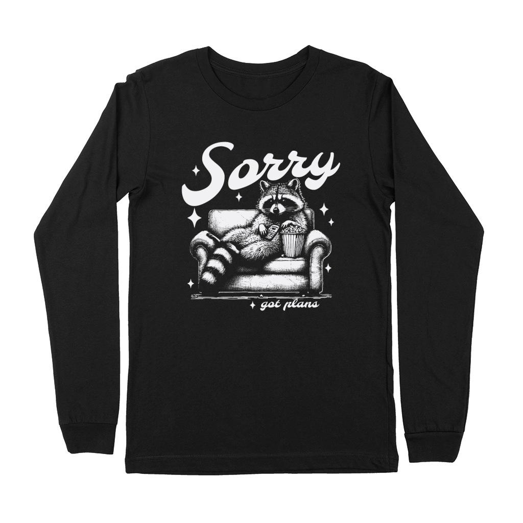 Sorry Got Plans Raccoon Sofa Popcorn D White Premium Long Sleeve