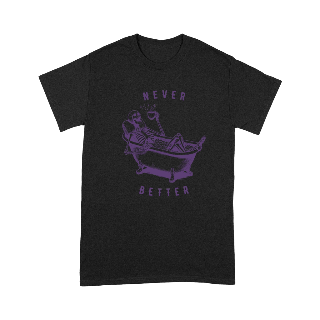 Never Better Skeleton In Bathtub L Violet Premium T-shirt