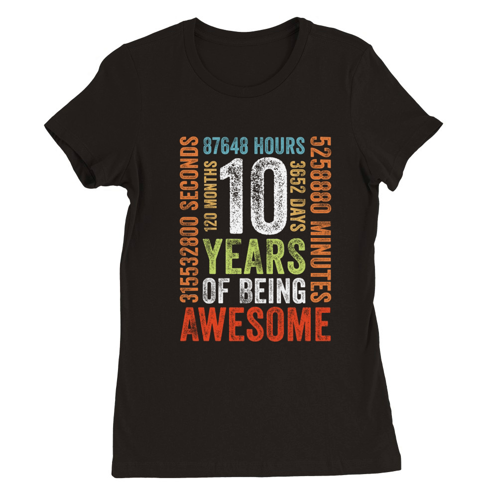 10 Years Old 10th Birthday Gift Vintage Retro 120 Months Premium Womens Crewneck T-shirt