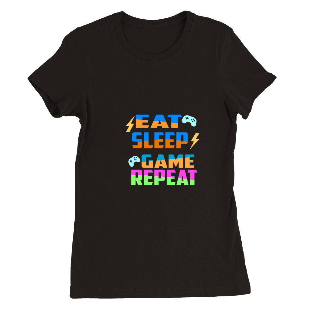 EAT SLEEP GAME REPEAT GYM TYPOGRAPHY Premium Womens Crewneck T-shirt