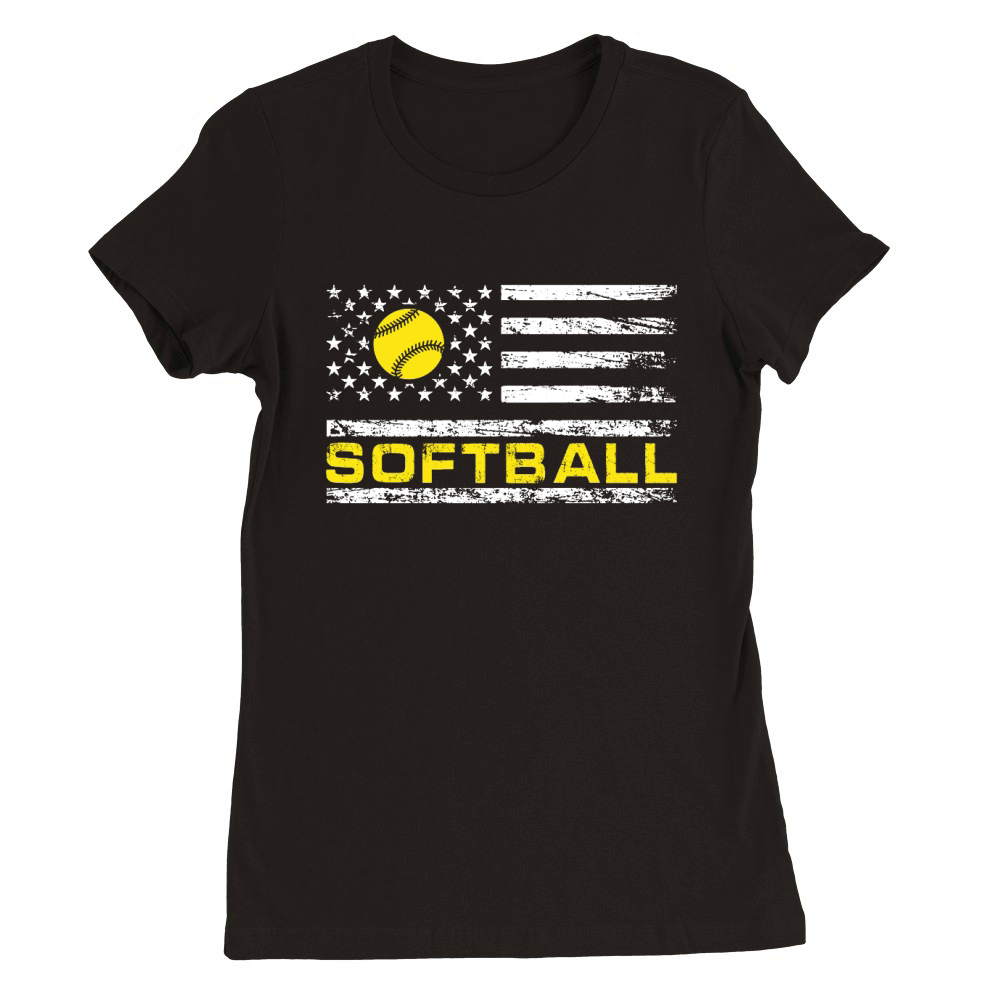 Softball with USA Flag Premium Womens Crewneck T-shirt