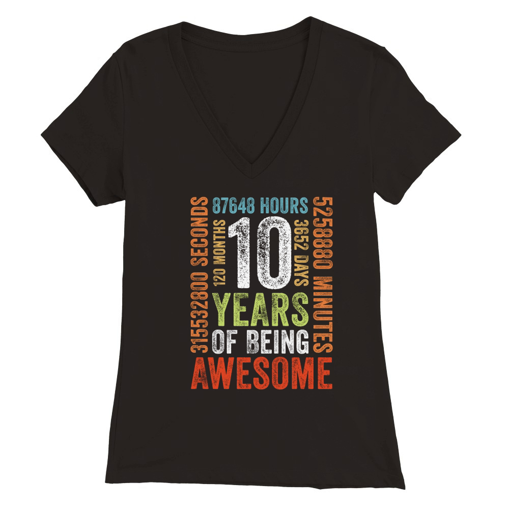 10 Years Old 10th Birthday Gift Vintage Retro 120 Months Premium Womens V-Neck T-shirt