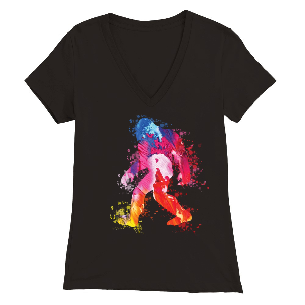 Bigfoot Color Silhouette Sasquatch Art Premium Womens V-Neck T-shirt