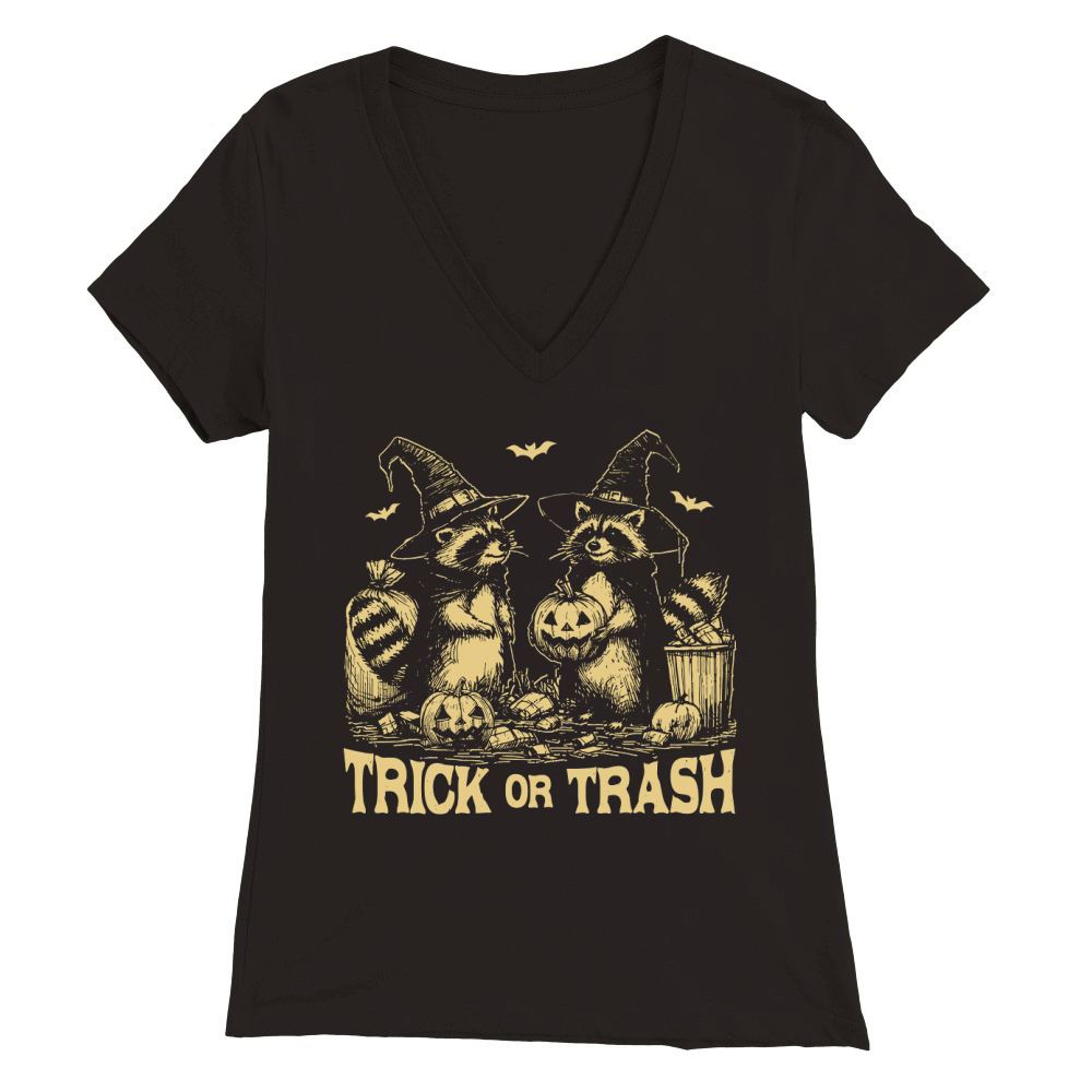 Trick Or Trash Halloween D Yellow Premium Womens V-Neck T-shirt