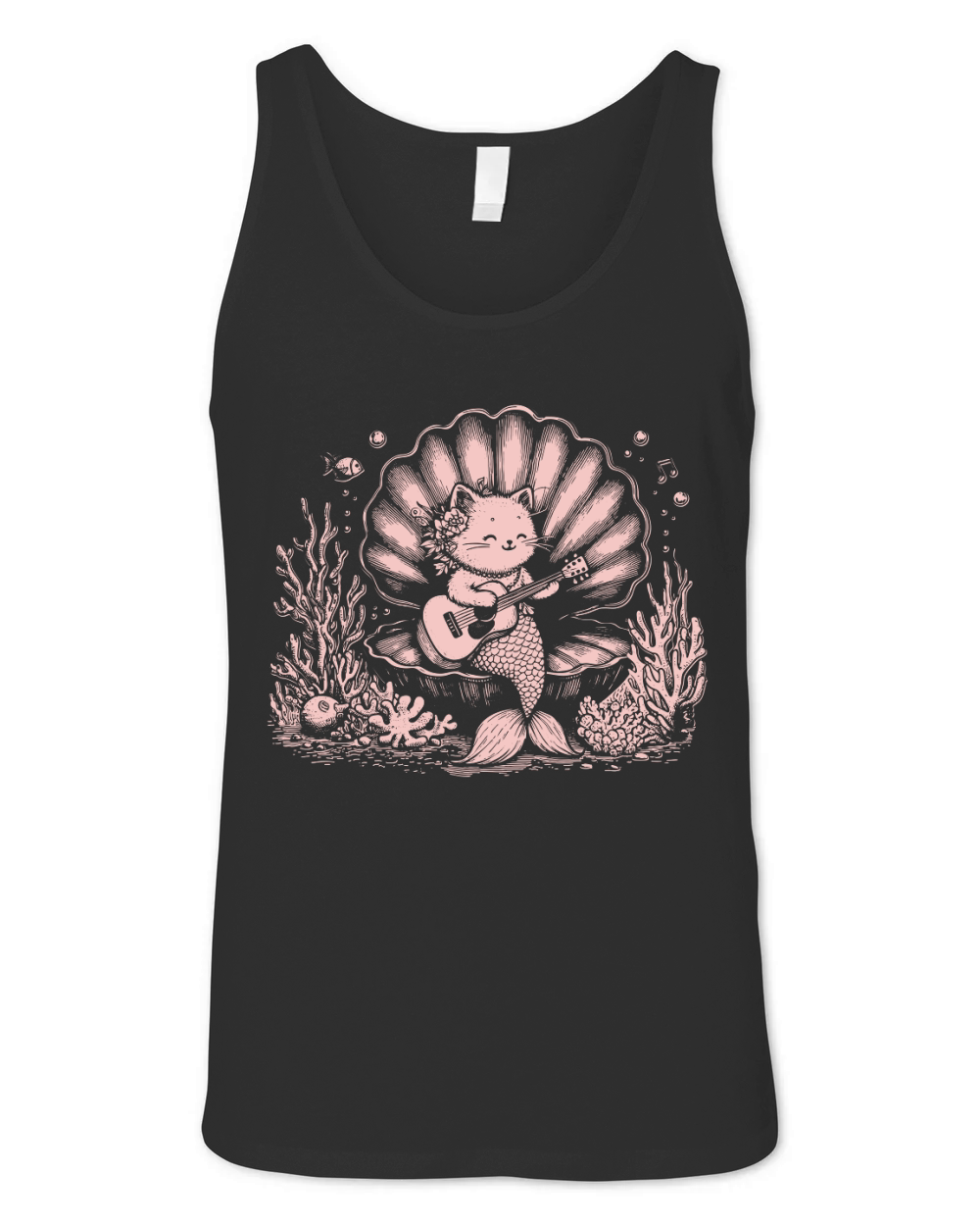 Cat Mermaid Playing Guitar D Pink Unisex Jersey Tank