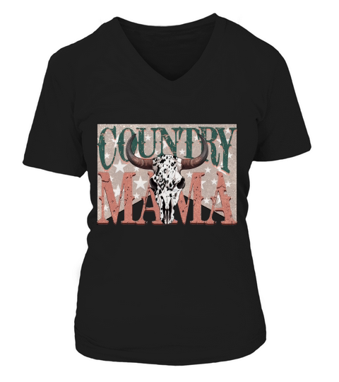 Country Mama Cow Skull Western V-neck T-Shirt Woman