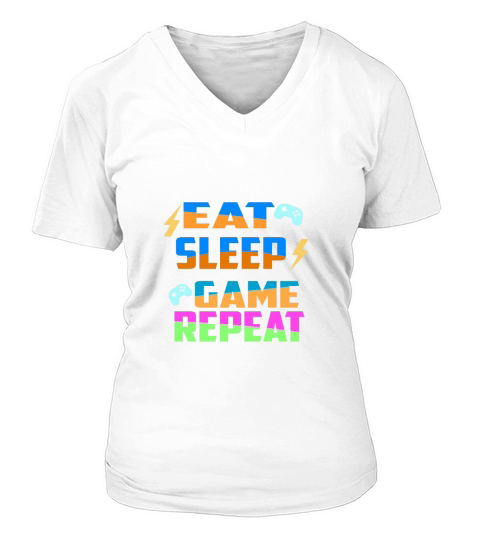 EAT SLEEP GAME REPEAT GYM TYPOGRAPHY V-neck T-Shirt Woman