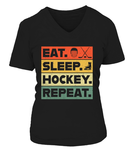 Eat Sleep Repeat Hockey Retro V-neck T-Shirt Woman