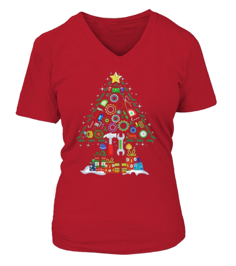 Merry Christmas Mechanic Christmas Tree V-neck T-Shirt Woman