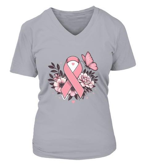 pink ribbon 05 V-neck T-Shirt Woman