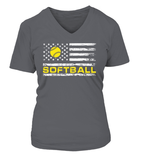 Softball with USA Flag V-neck T-Shirt Woman