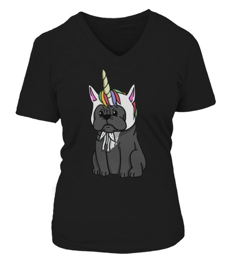 Unicorn French Bulldog V-neck T-Shirt Woman