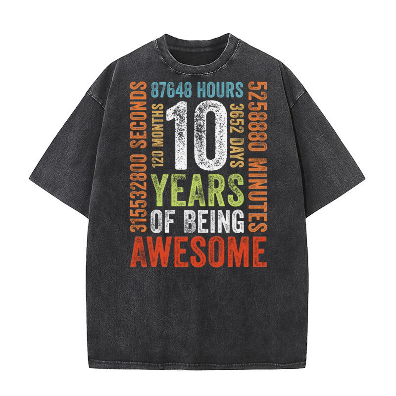 10 Years Old 10th Birthday Gift Vintage Retro 120 Months Washed T-Shirt