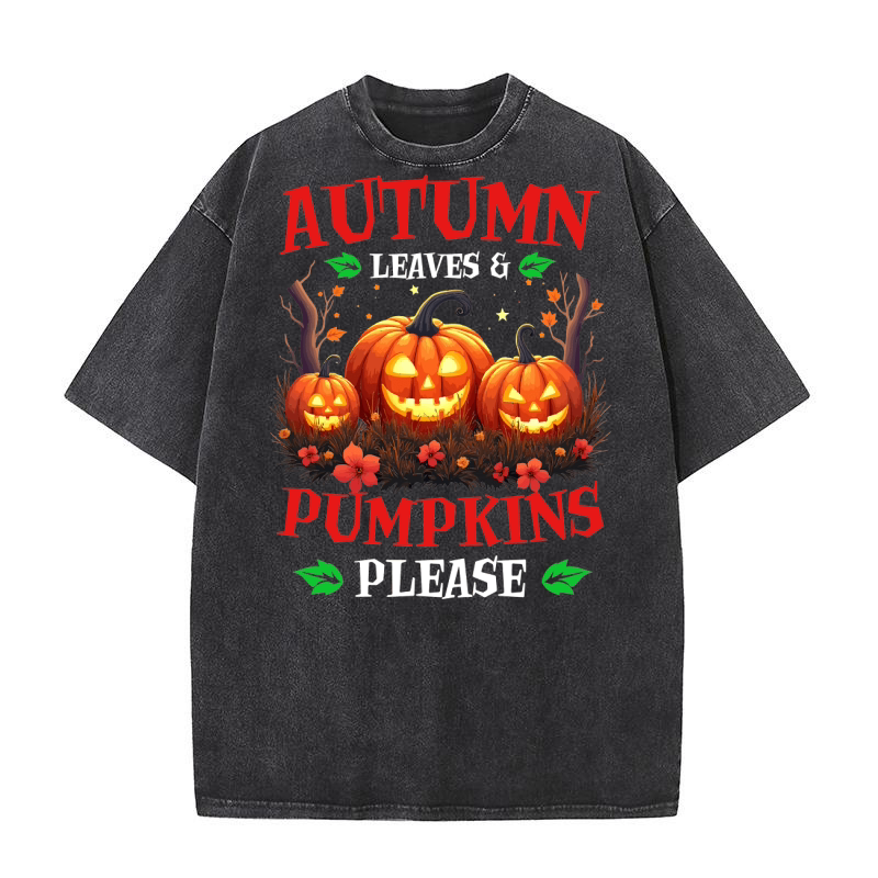 Autumn leaves & Pumpkins please Washed T-Shirt